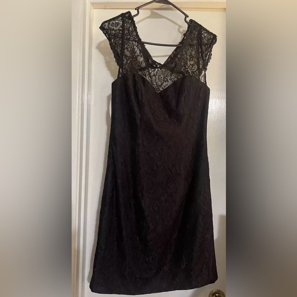 Alfred Angelo Black Lace Overlay Cocktail Dress